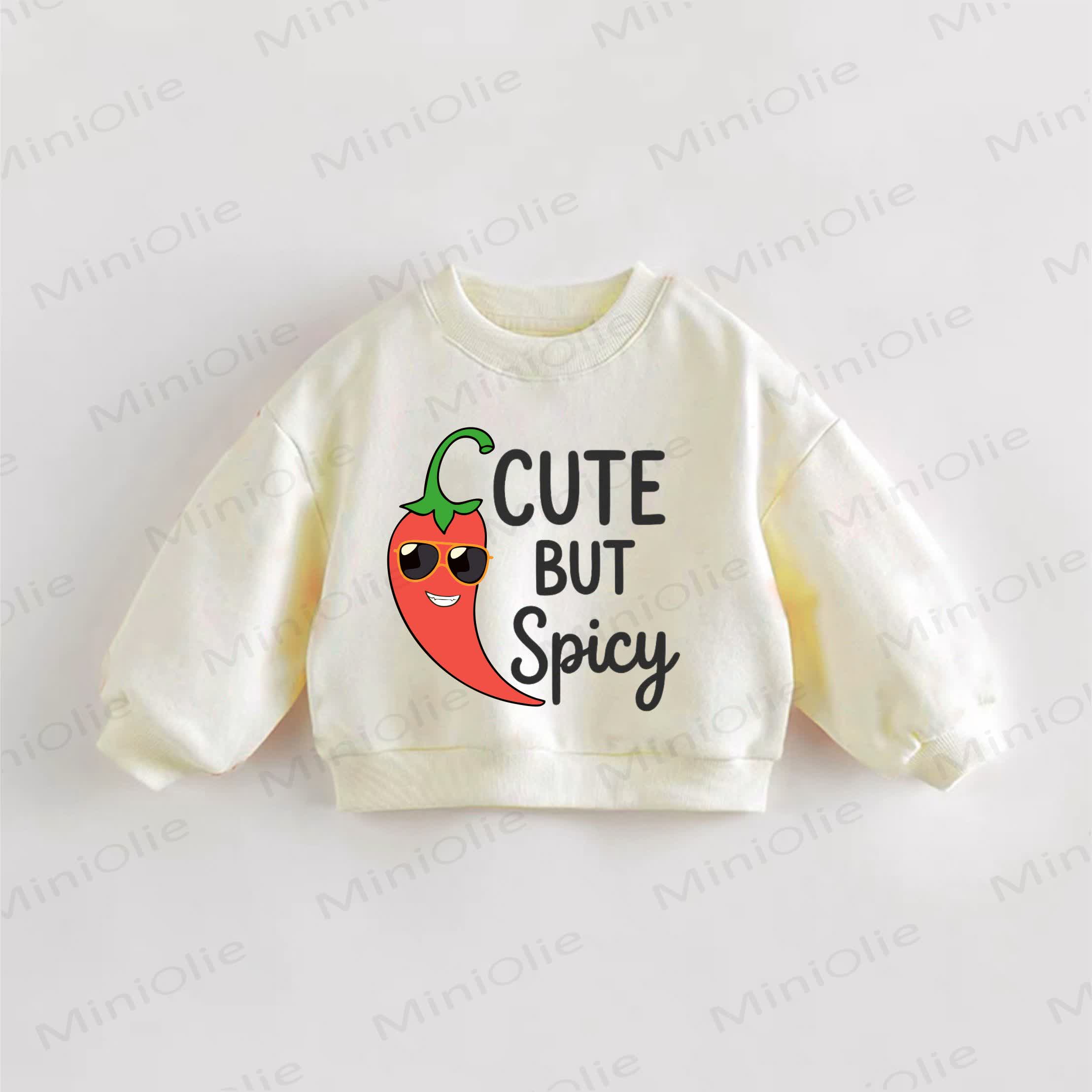 CUTE BUT SPICY Baby Toddle Chili Print Sweatshirt - Cream - 3-5T - image 1