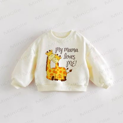 MY MAMA LOVES ME! Baby Toddler Giraffe Print Sweatshirt - Cream - 3-5T - image 1