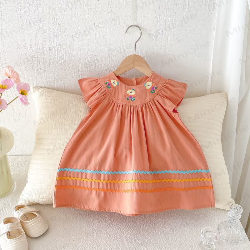 Toddler Embroidered Bear Ruffle Sleeves Dress - image 15