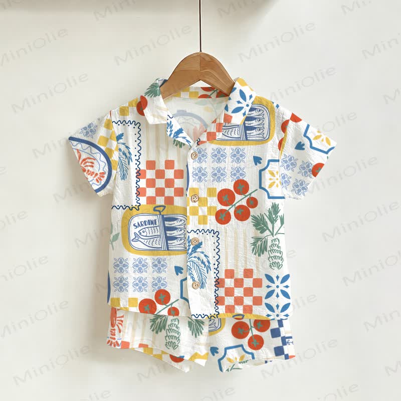 Baby Toddler Food Print Shirt and Shorts 2-piece Set - White - 4-5T - image 1