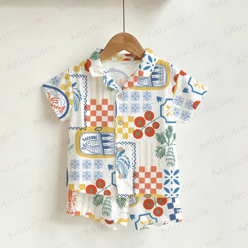 Baby Toddler Food Print Shirt and Shorts 2-piece Set - White - 4-5T - image 1