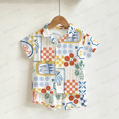 Baby Toddler Food Print Shirt and Shorts 2-piece Set - White - 4-5T - image 1