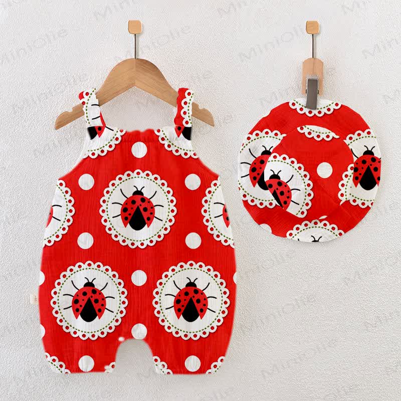 Baby Red Ladybug Print Jumpsuit with Hat - Red - 18-24M - image 1