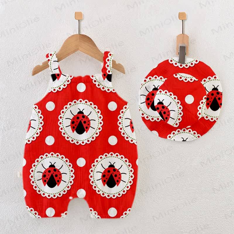 Baby Red Ladybug Print Jumpsuit with Hat - Red - 18-24M - image 1