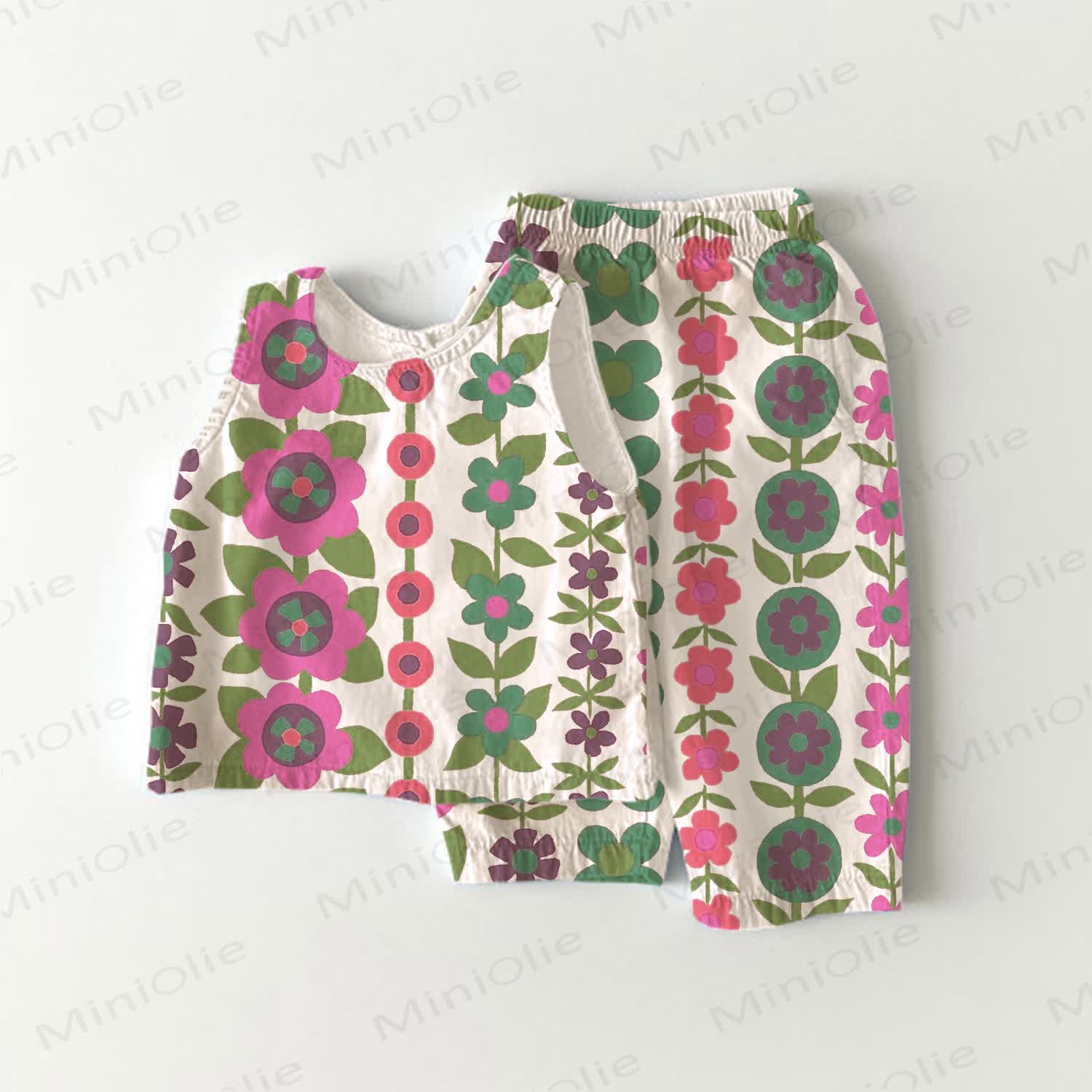 Baby Flower Print 2-piece Sleeveless Set - White - 3-4T - image 1
