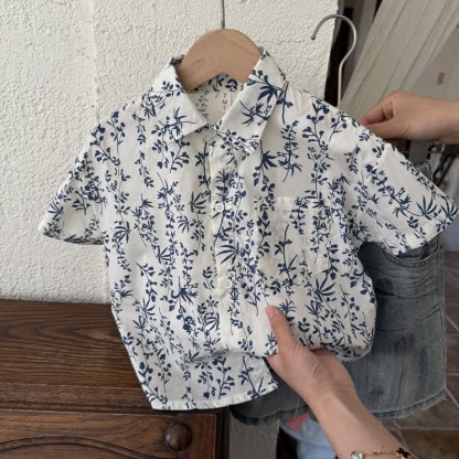 Kid Boy Floral Ink Painting Shirt Top - image 4