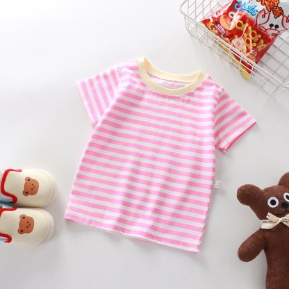 Kids Simple Striped Base Layer T-Shirt - Pink - 10Y - image 11