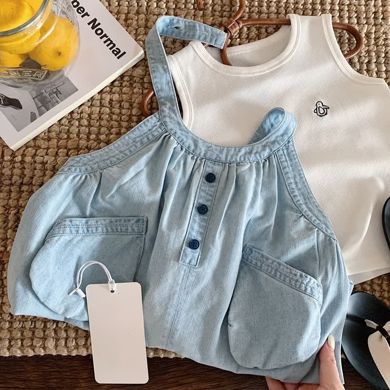 Toddler Baby Washed Chambray Pocket Front Summer Overalls - image 5