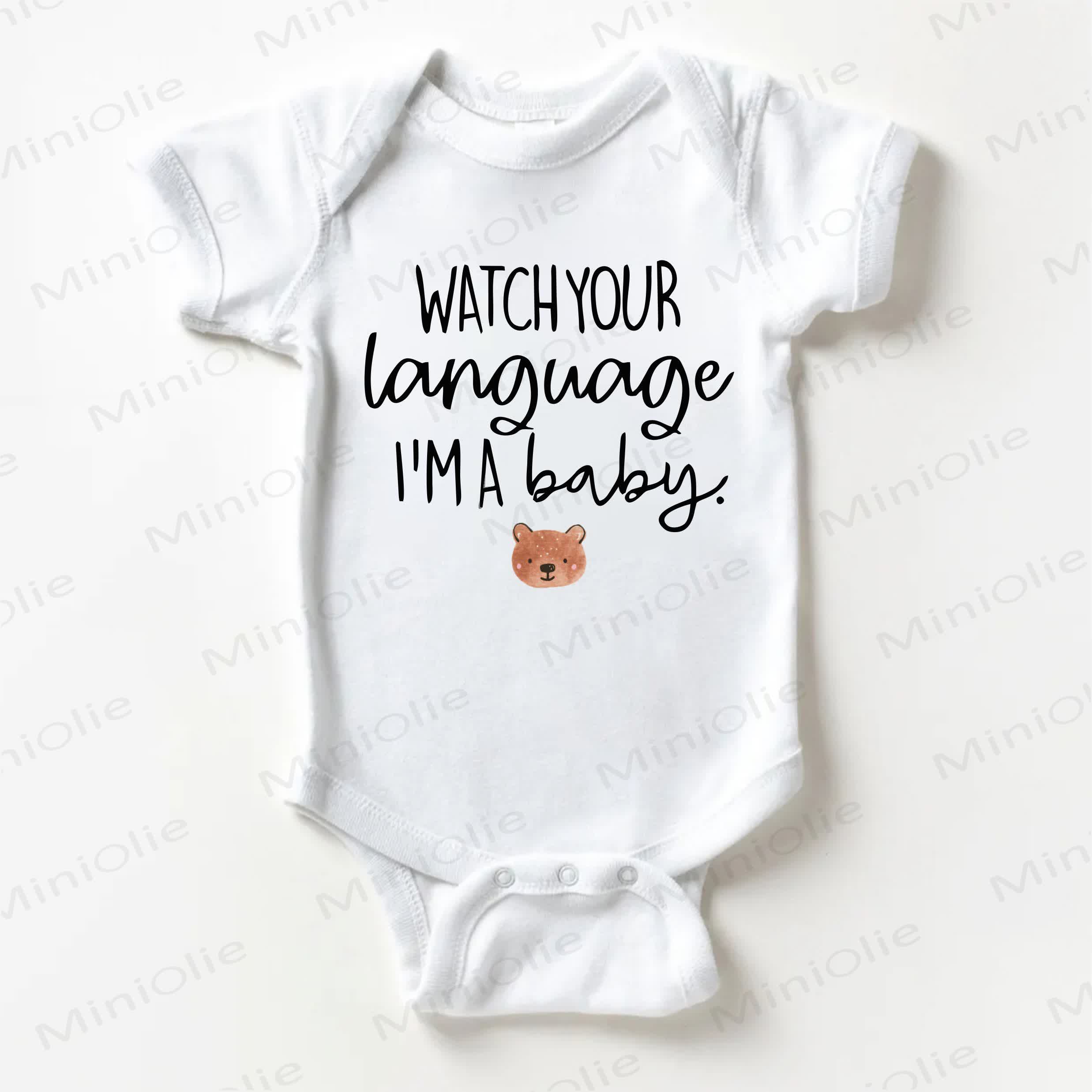 WATCH YOUR LANGUAGE I'M A BABY Baby Bear Print White Bodysuit - White - 18-24M - image 1