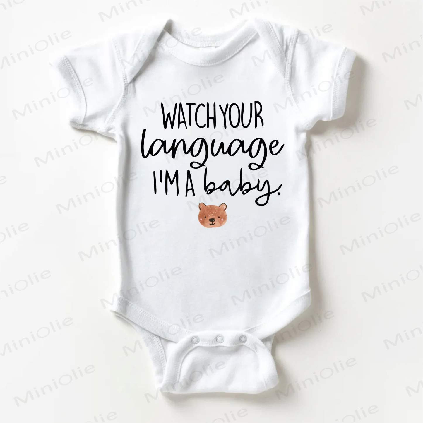 WATCH YOUR LANGUAGE I'M A BABY Baby Bear Print White Bodysuit - White - 18-24M - image 1