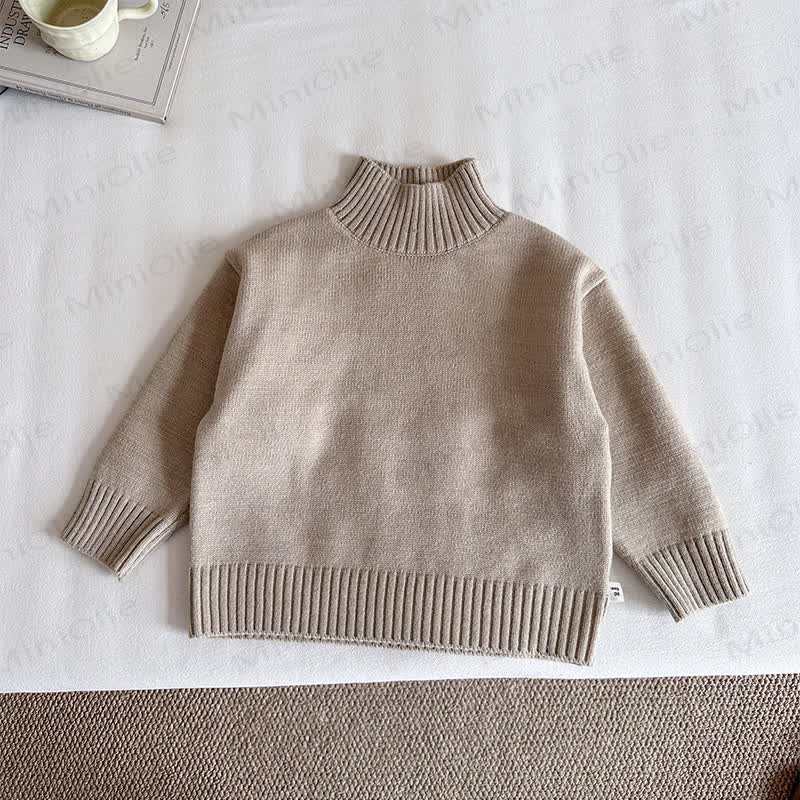 Kid Solid Color Turtleneck Knit Sweater - Oatmeal - 12Y - image 6