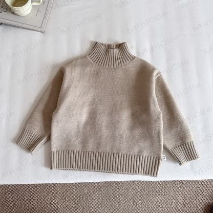 Kid Solid Color Turtleneck Knit Sweater - Oatmeal - 12Y - image 6