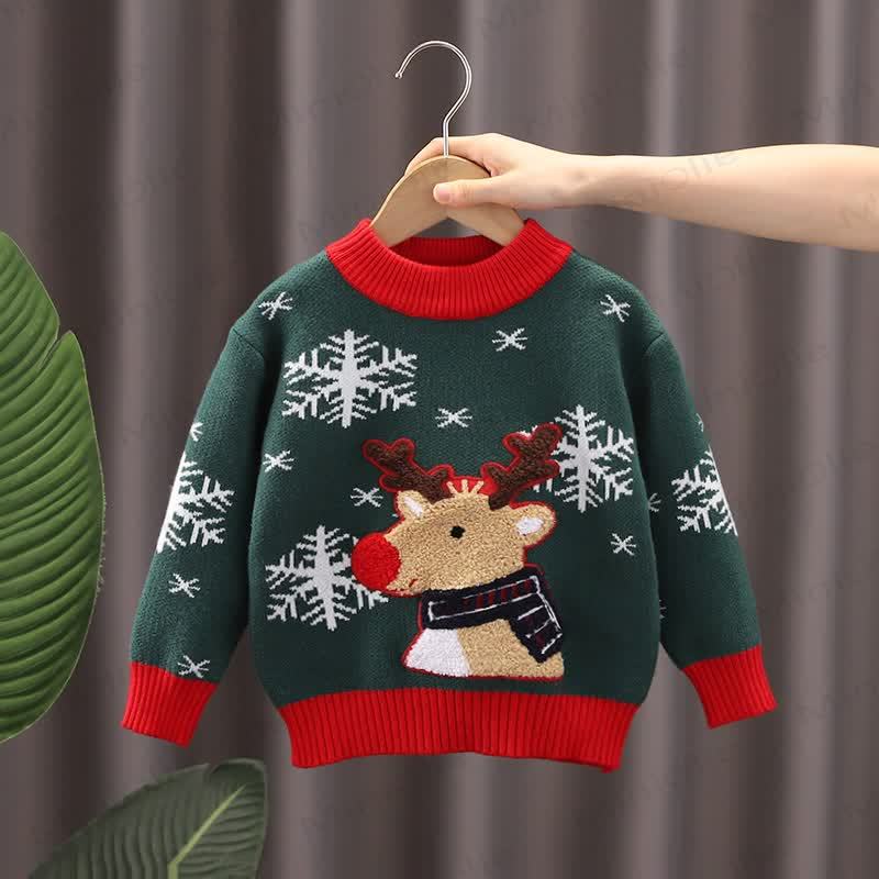 Toddler Lovely Reindeer Snow Knitted Sweater - Green - 7-9T - image 13