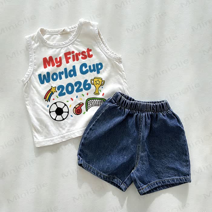 MY FIRST WORLD CUP 2026 Baby Denim Shorts 2-Piece Set - White&Blue - 3-5T - image 1