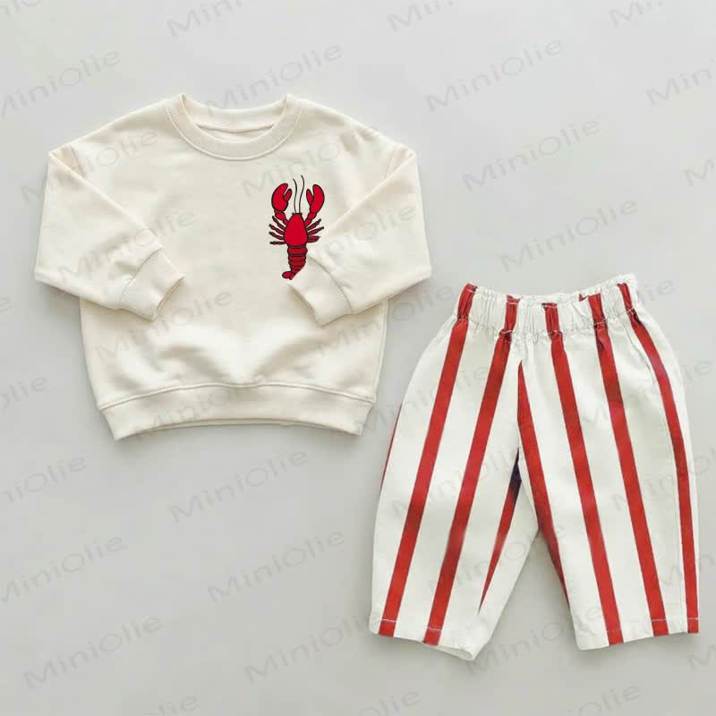 Baby Toddler Lobster Red Striped Pants 2-piece Set - Beige&Red - 2-3T - image 1