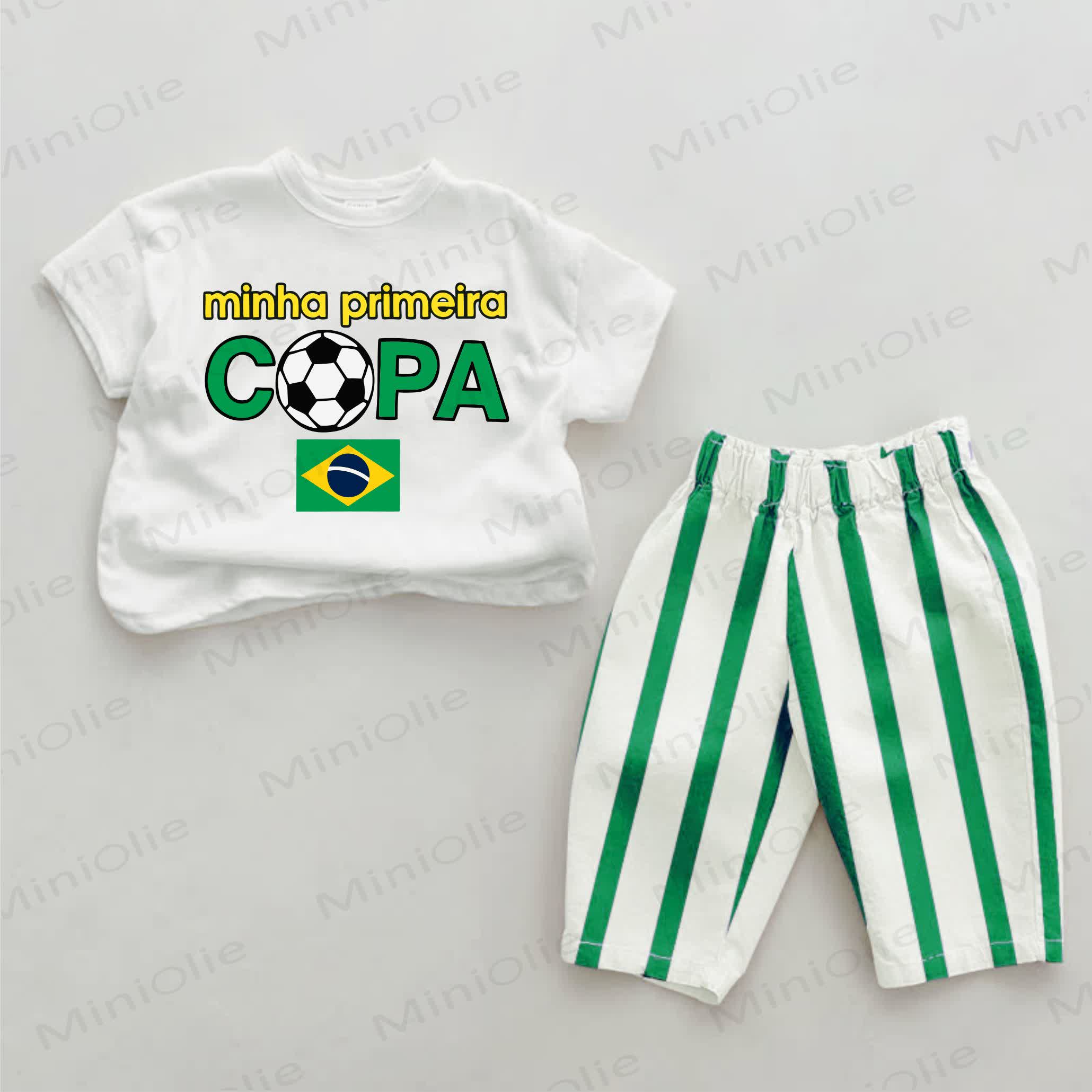 MINHA PRIMEIRA COPA Baby Flag Of Portugal Green Vertical Striped 2-piece Pants Set - White&Green - 2-3T - image 1