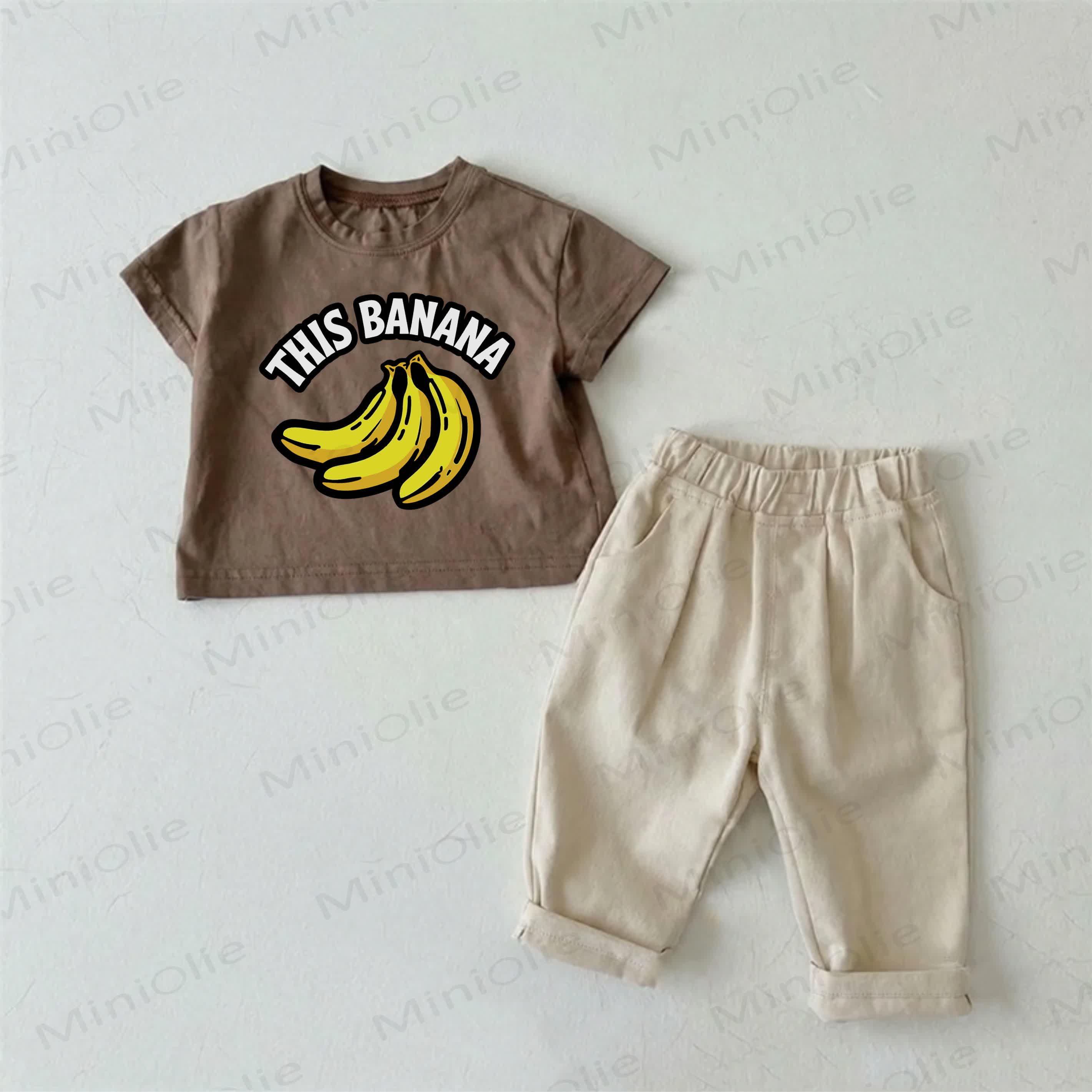 THIS BANANA Baby Brown T-shirt and Beige Pants 2-Piece Set - Brown - 2-3T - image 1
