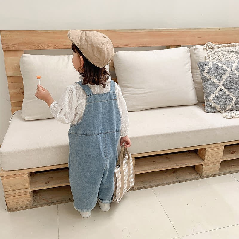 Toddler Solid Color Denim Blue Overalls - image 12