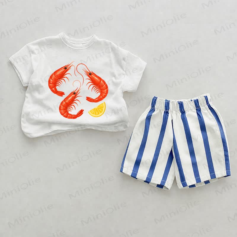 Baby Shrimp Blue Vertical Striped 2-piece Shorts Set - White&Blue - 2-3T - image 1