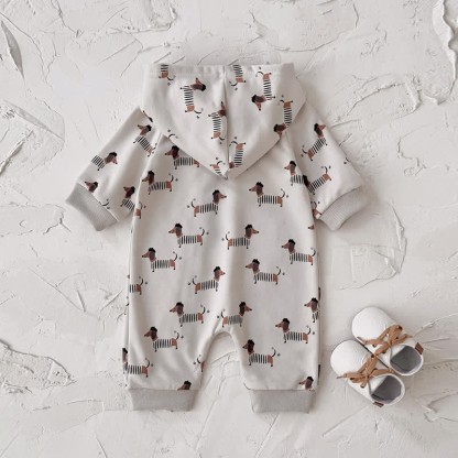 Baby Dachshund Printed Hooded Romper - image 6