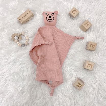 Personalized Baby Name Lion/Bear Security Blanket - Orange-pink Bear - 30x30cm - image 4