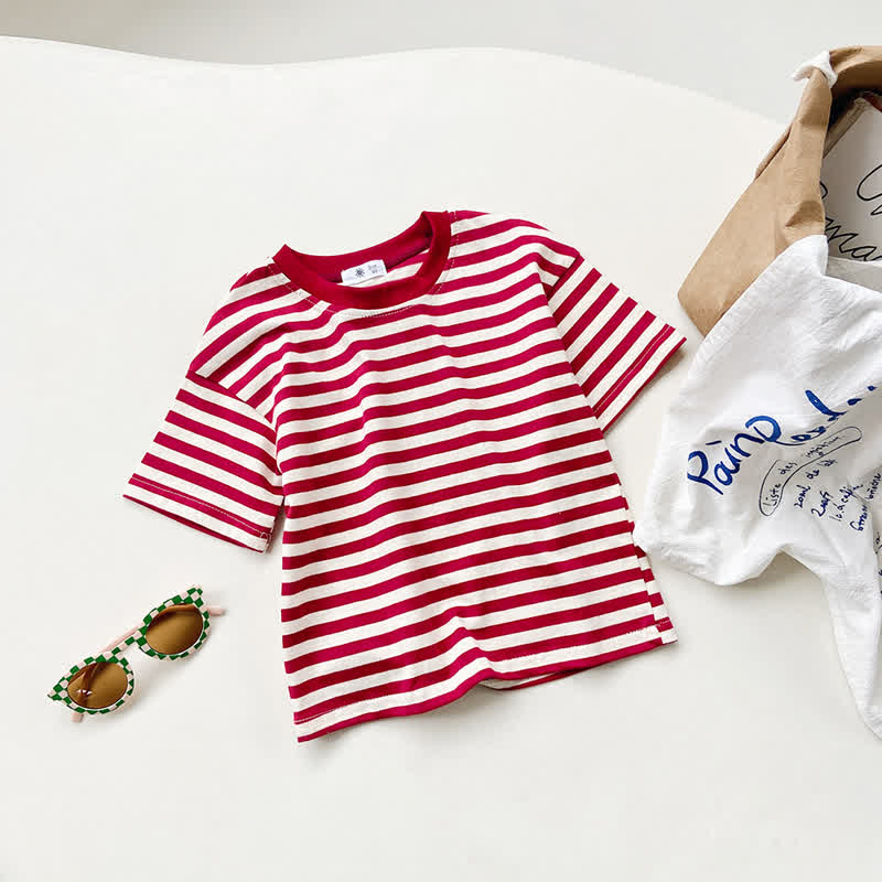 Toddler Striped Crew Neck Summer T-Shirt - Red - 10-11T - image 3