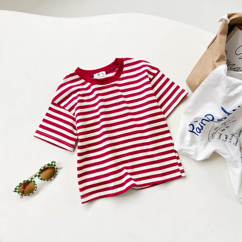 Toddler Striped Crew Neck Summer T-Shirt - Red - 10-11T - image 3