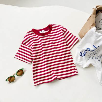 Toddler Striped Crew Neck Summer T-Shirt - Red - 10-11T - image 3