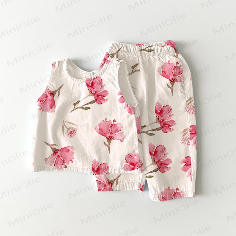 Baby Toddler Flower Print Short-Sleeve Set - White - 3-4T - image 1