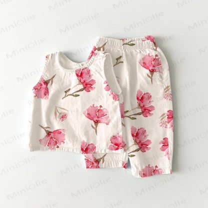 Baby Toddler Flower Print Short-Sleeve Set - White - 3-4T - image 1