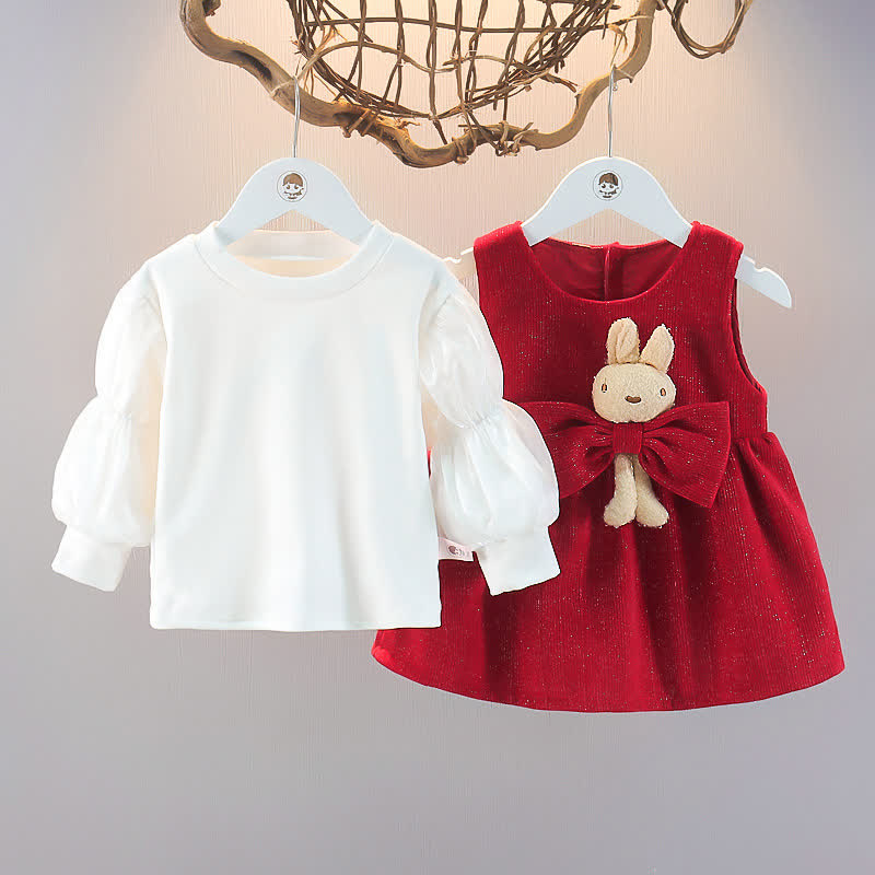 Baby Toddler Bunny Bow Red Dress - image 3