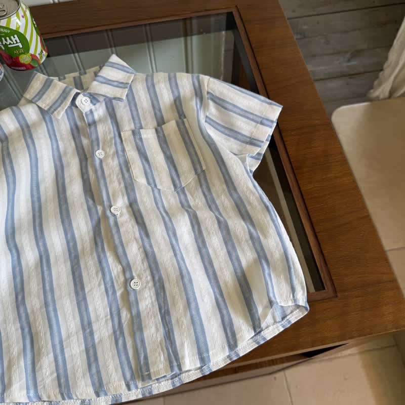 Kid Boy Blue Vertical Striped Shirt Top - image 5