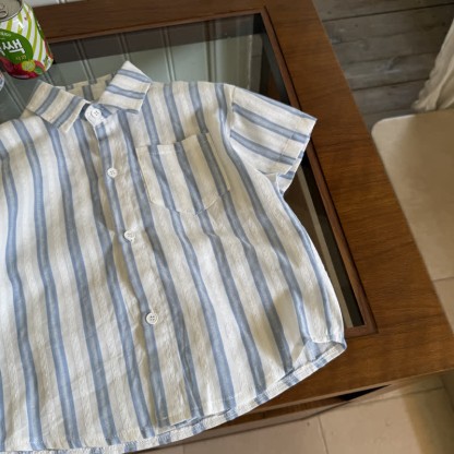 Kid Boy Blue Vertical Striped Shirt Top - image 5