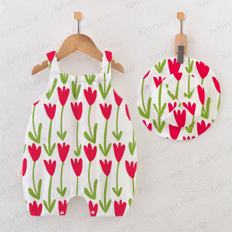 Baby Tulip Print Romper with Hat - White - 18-24M - image 1