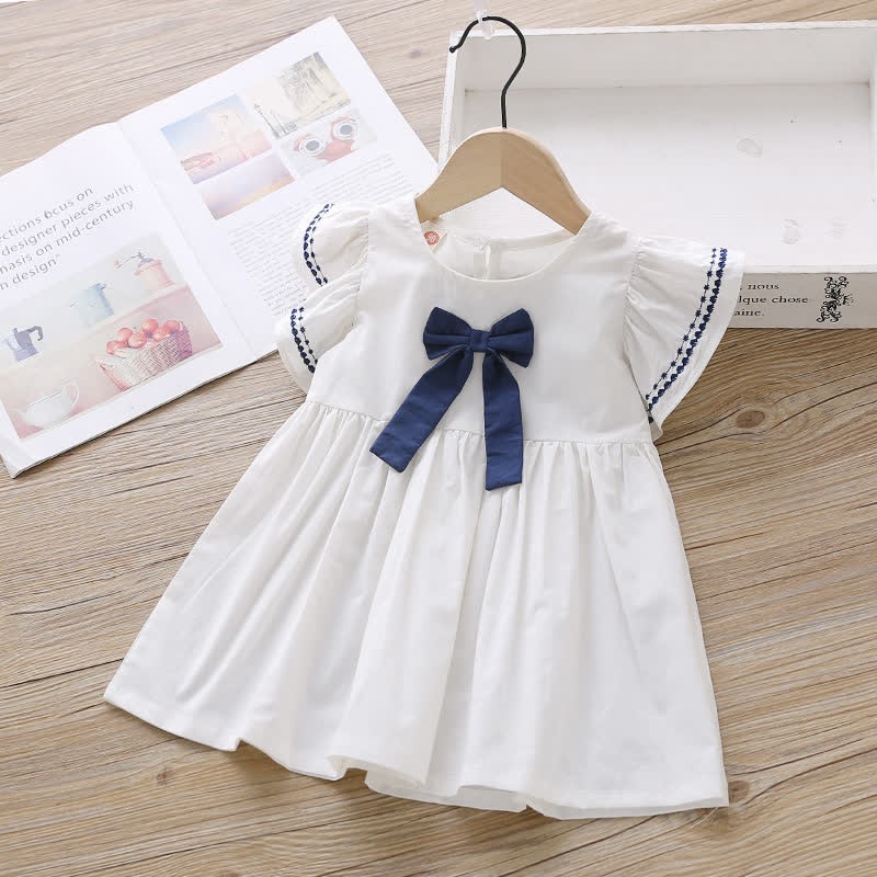 Toddler Bow Ruffled Trendy Dress - White - 8Y - image 4