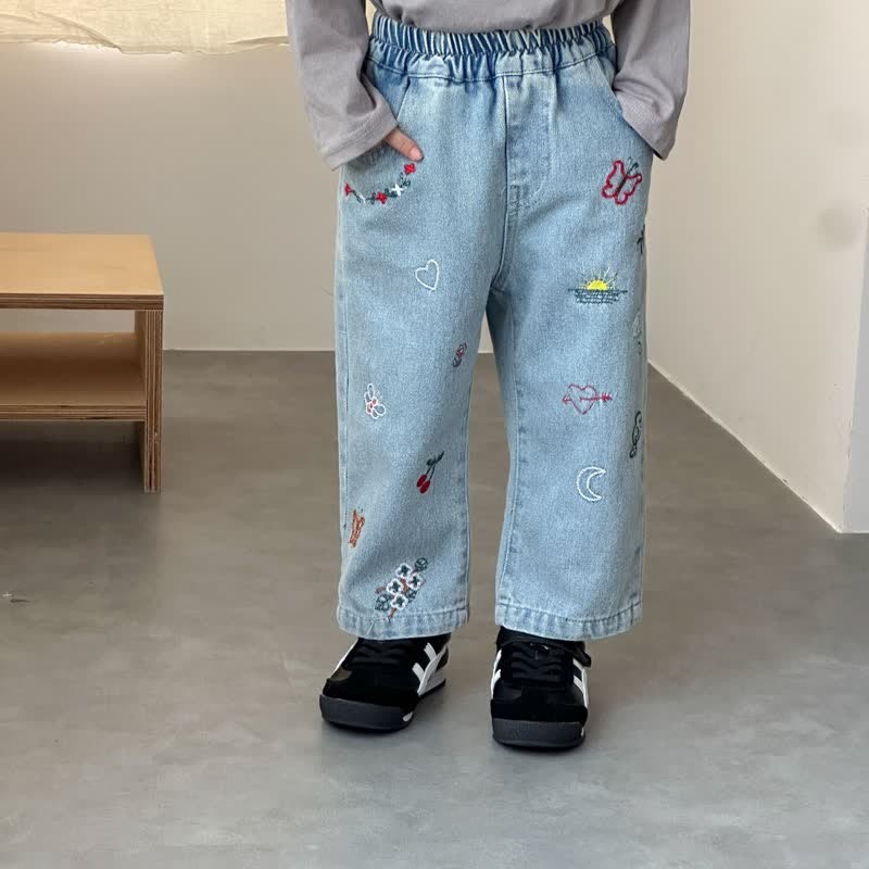Baby Toddler Animal Plant Embroidered Denim Pants - image 6