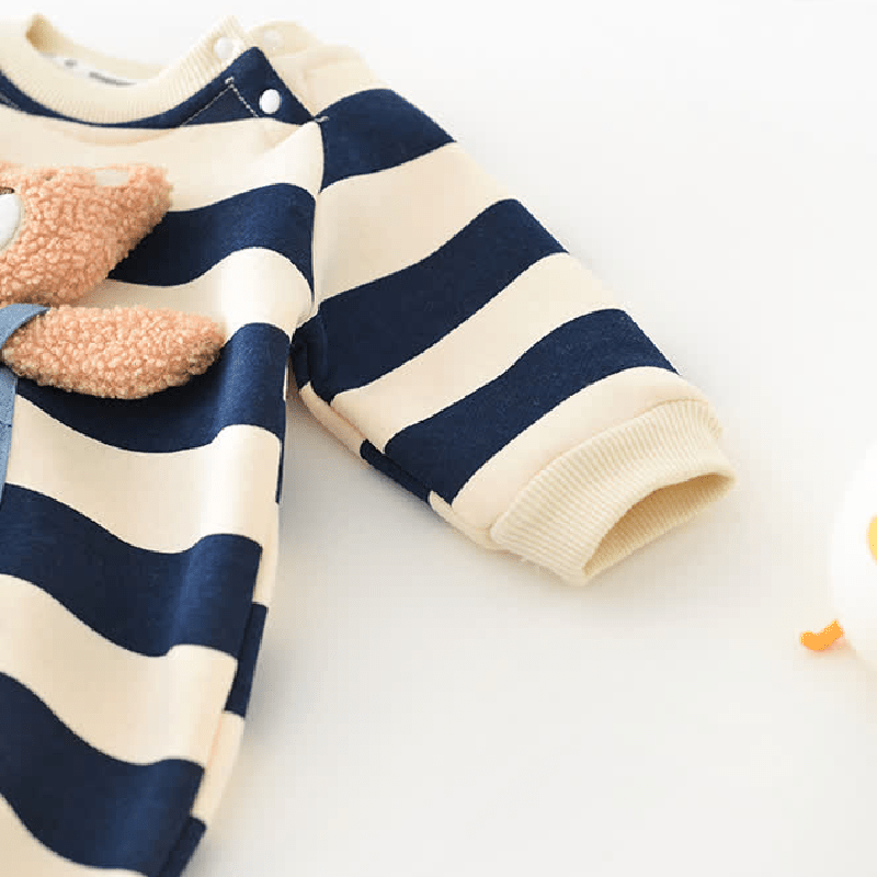 Baby Striped Bear Fleece Lined Romper