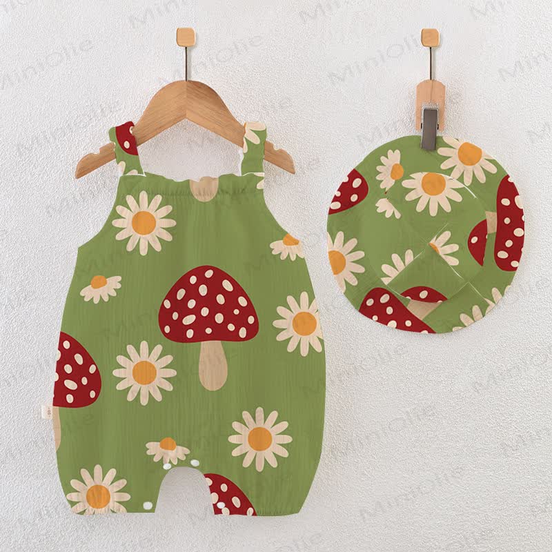 Baby Mushroom Green Strap Romper with Hat - Green - 18-24M - image 1