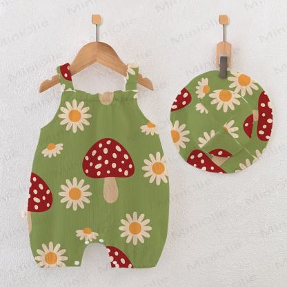 Baby Mushroom Green Strap Romper with Hat - Green - 18-24M - image 1