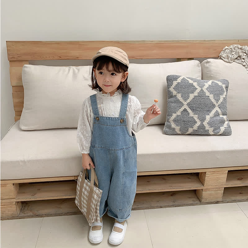 Toddler Solid Color Denim Blue Overalls - image 9