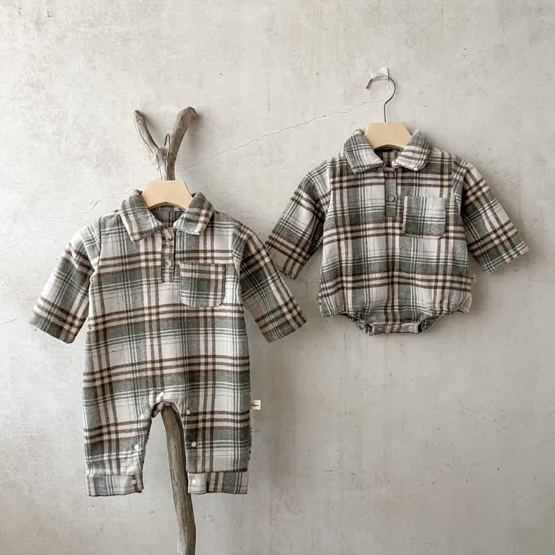 Baby Retro Plaid Lapel Romper/Bodysuit - image 10