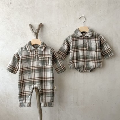 Baby Retro Plaid Lapel Romper/Bodysuit - image 10
