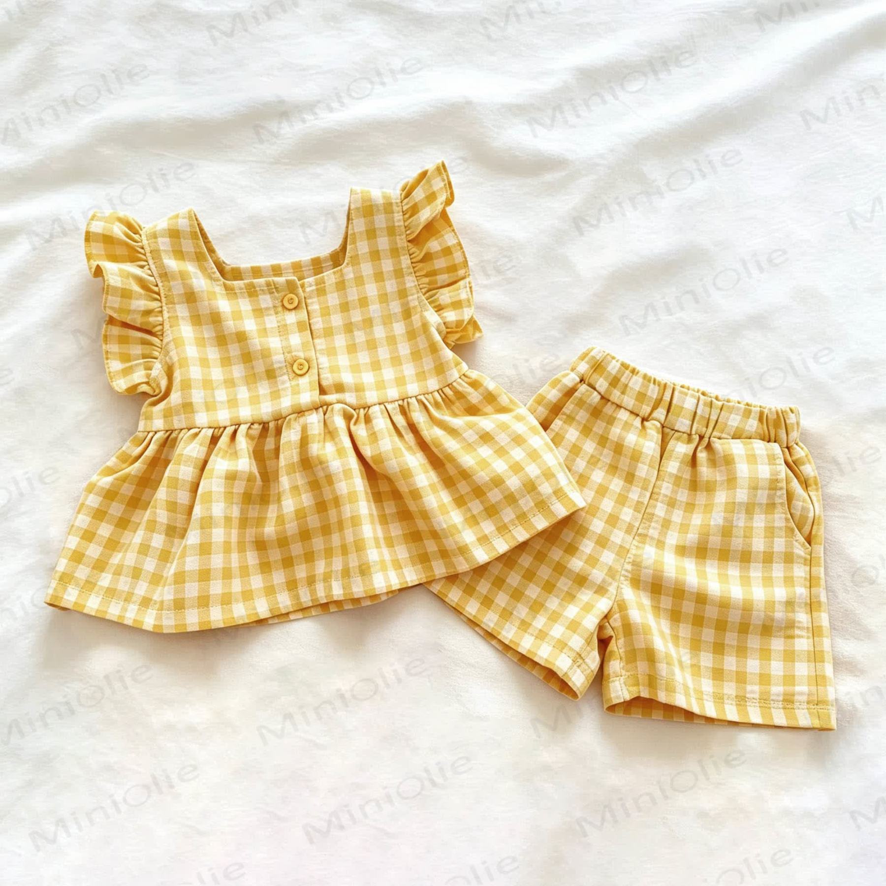 Toddler Yellow Girls Plaid Top and Shorts Set - Yellow - 3-4T - image 1