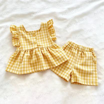Toddler Yellow Girls Plaid Top and Shorts Set - Yellow - 3-4T - image 1