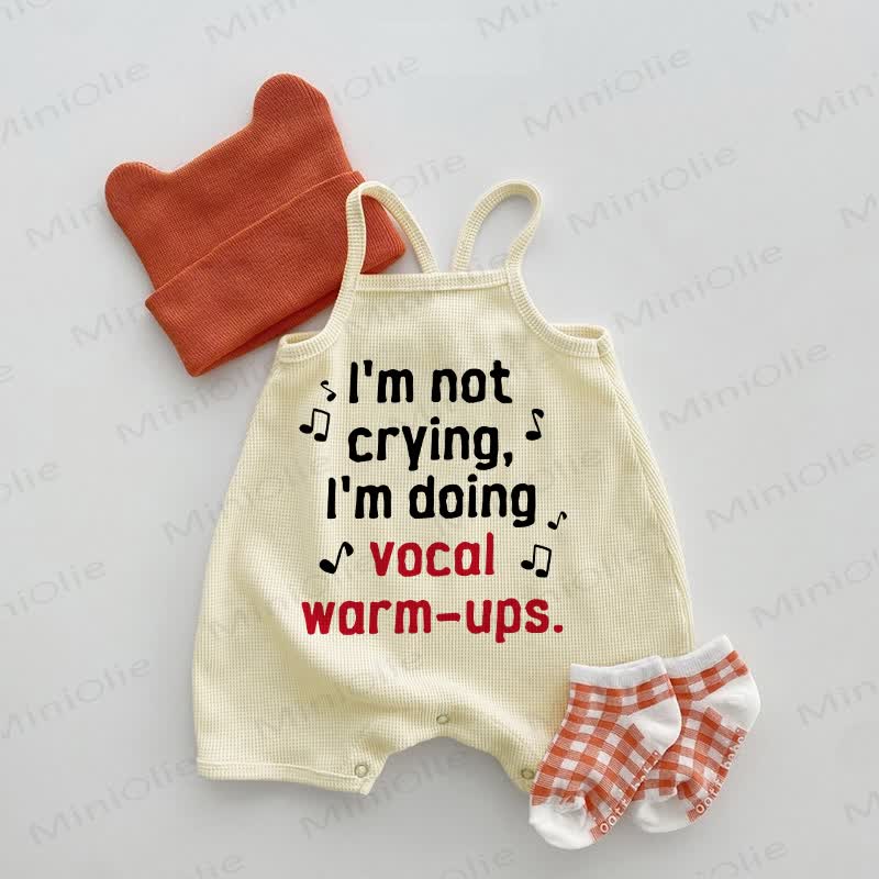 I'M NOT CRYING, I'M DOING VOCAL WARM-UPS Baby Beige Waffle Suspenders Romper - Beige - 18-24M - image 1