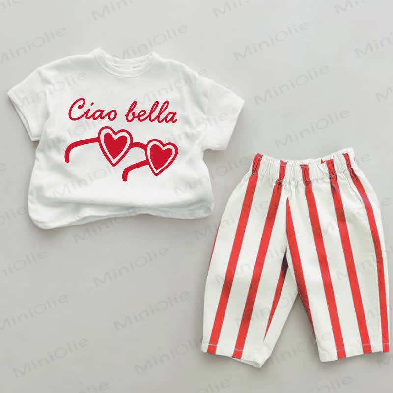 CIAO BELLA Baby Sunglasses Red Vertical Striped 2-piece Set - White&Red - 2-3T - image 1