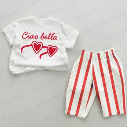 CIAO BELLA Baby Sunglasses Red Vertical Striped 2-piece Set - White&Red - 2-3T - image 1
