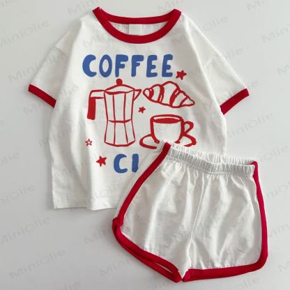 COFFE CLUB Baby T-shirt and Shorts 2-Piece Set - White&Red - 3-5T - image 1