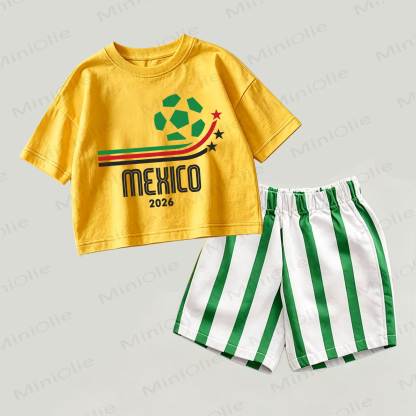 MEXICO 2026 Baby Yellow&Green Top and Striped Shorts 2-piece Set - Yellow&Green - 2-3T - image 1