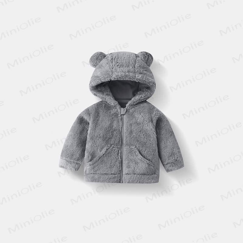 Baby Toddle Hooded Solid Color Fleece Outerwear - Gray - 5-7T - image 5